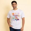 SUMARABI Men Graphic Print Round Neck Polyester White T-Shirt...