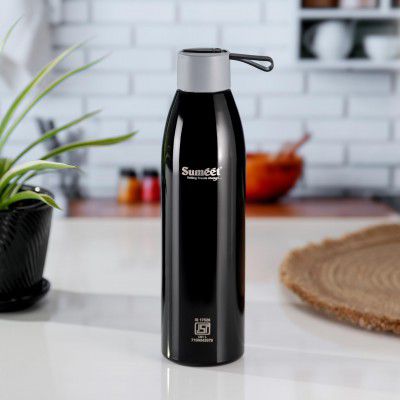 Sumeet Dew 24 Hrs Hot & Cold ISI Certified Stainless Steel Leak Proof Water Bottle - 750ml, Pack of 1, Black