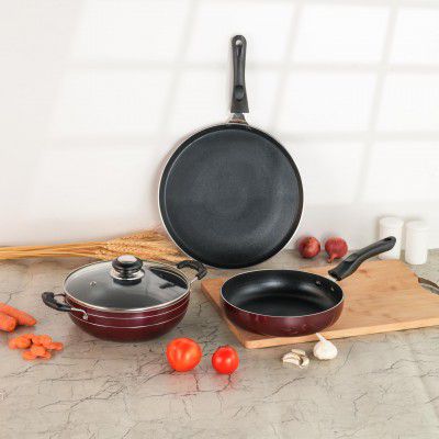 Sumeet Elegantia Induction Base Non Stick Aluminium Cookware Set of 4Pcs | Cherry