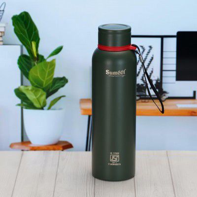 Sumeet Nero 24 Hrs Hot & Cold ISI Certified Stainless Steel Leak Proof Water Bottle - 900ml, Pack of 1, Green