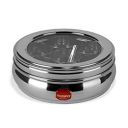Sumeet Stainless Steel Belly Shape Masala (Spice) Box/Dabba/Organiser With See Through Lid With 7 Containers And Small Spoon (Small), Beige...