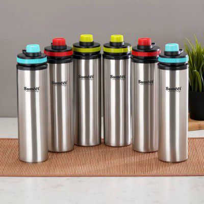 Sumeet Stainless steel ECO leak proof water bottle 900 ml Bottle (Pack of 6, Multicolor, Steel)
