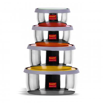 Sumeet Stainless Steel Food Storage Airtight & Leak Proof Containers Set 400Ml To 1 Ltr, Set Of 4Pc, Beige