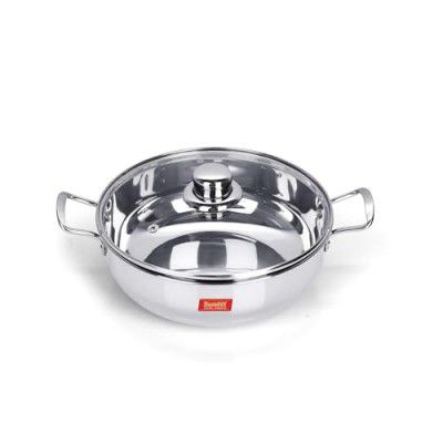 Sumeet Stainless Steel Induction Bottom (Encapsulated) Kadhai with Glass Lid Size No.11 (1.5 litres, 20.5 x 20.5 x 6.6 Cm)
