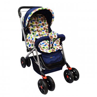 Sunbaby Stroller/Pram for New Born Extra Wide/Thick Cushion seat Reversible Handle Mosquito net Light Weight Foldable 