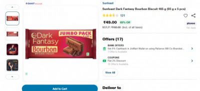 Sunfeast Dark Fantasy Bourbon Biscuit 465 g (93 g x 5 pcs)
