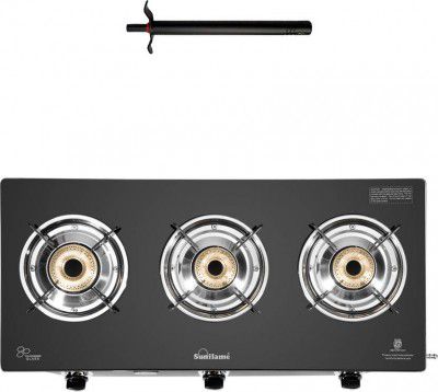 Sunflame Maleo 3 Burner Gas Stove with Lighter Glass Manual Gas Stove (3 Burners)