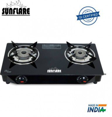 Sunflare Tornado 2 Burner Toughened glass Steel Manual Gas Stove (2 Burners)