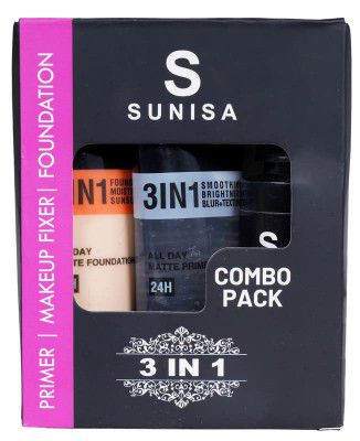 SUNISA Makeup Combo Kit 3 in 1 1Primer, 1Fixer and Foundation For Women Pack of 3