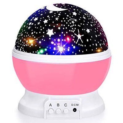 SUNNEST Acacia Star Night Light Projector,Baby Lights With 4 Led Bulbs 8 Light Color Changing With Usb Cable 360 Degree Romantic Room Rotating Star Projector For Baby Kid Children Bedroom Decor,Pink