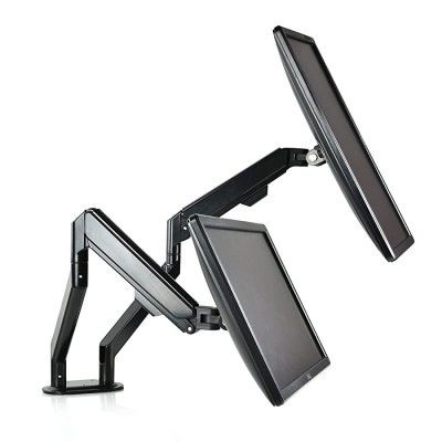 SUNON Dual Monitor Stand - Adjustable Spring Monitor Desk Mount Swivel Vesa Bracket with C Clamp, Grommet Mounting Base for 10 to 32 Inch Computer Screens - Each Arm Holds 19.84 lbs