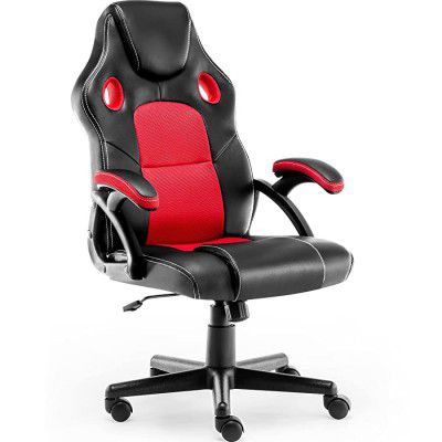 SUNON Leather Chair for Office Gaming, High Back Adjustable Swivel Executive Computer Chair with Headrest and Lumbar Support, Black and Red