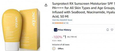 Sunprotect RX Sunscreen Moisturizer SPF 50+ PA++++ for All Skin Types and Age Groups, Infused with SeaBoost, Niacinamide, Hyaluronic Acid, 50 Ml