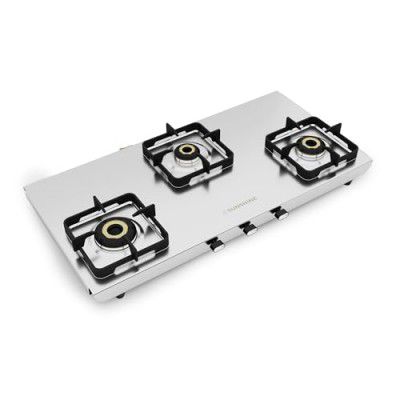 Sunshine Curvv High Premium Stainless Steel 3 Burner Gas Stove - Stainless Steel Elegance with Manual Ignition