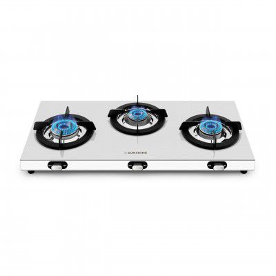 Sunshine Falcon 3 Burner Gas Stove | Manual Ignition | Stainless Steel | LPG and PNG Compatible
