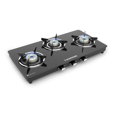 Sunshine Phoenix Gas Stove 3 Burner LPG Ready, (Premium - Black)