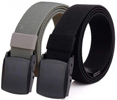 Sunshopping Mens & Womens Nylon Elastic Canvas Strap With Automatic/Push Lock Plastic Flap buckle belt combo set (BOB-47)