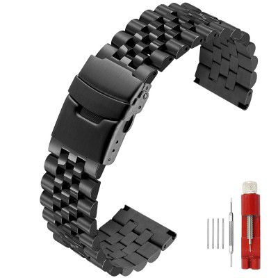 Super Brushed & Polished 3D Solid Stainless Steel Watch Bracelet Band 20mm 22mm Security Double Deployment Buckle