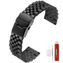 Super Brushed & Polished 3D Solid Stainless Steel Watch Bracelet Band 20mm 22mm Security Double Deployment Buckle...