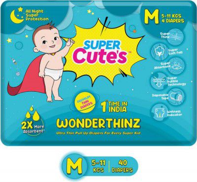 Super Cutes Premium Ultra Thin Diaper Pants - M  (40 Pieces)