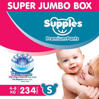 Supples Baby Diaper Pants S(4-8kg) Super Jumbo Box (234 Piece) (78*Pack of 3)