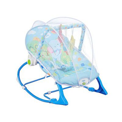 Supples Baby Rocker with Detachable Toy Bar, Calming Vibration, Safe, with Mosquito net, Portable (Blue)