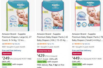 Amazon : Upto 58% OFF - Supples Premium Baby Diaper Pants