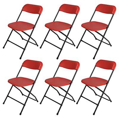 Supreme Furniture Amity Polypropylene with Metal Frame Folding Without Arm Chair Suitable for Home, Office, Hospital, Garden, Cafeteria, Restaurant, Hotel, Indoor & Outdoor (Set of 6, Red)
