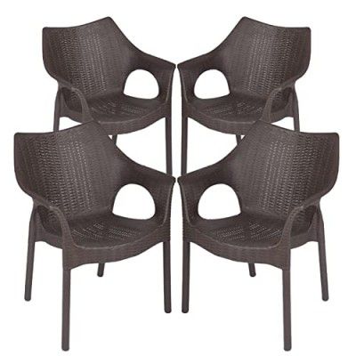 Supreme Furniture Cambridge Plastic with-Arm Chair Suitable for Home, Garden, Office, Living Room, Cafeteria, Restaurant, Hotel, Resort, Indoor & Outdoor(Set of 4, Wenge)
