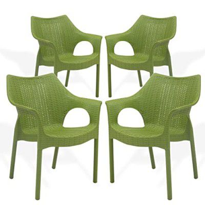 Supreme Furniture Cambridge Plastic with-Arm Chair (Set of 4, Mehandi Green)