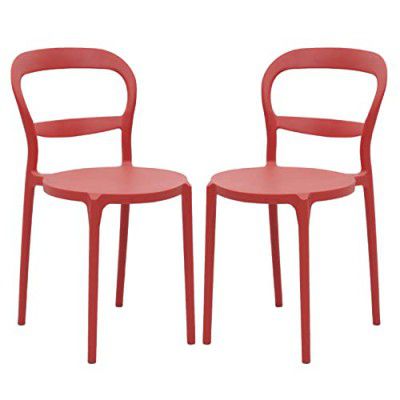 Supreme Furniture Fiona Plastic Without-Arm Chair (Set of 2, Coke Red)