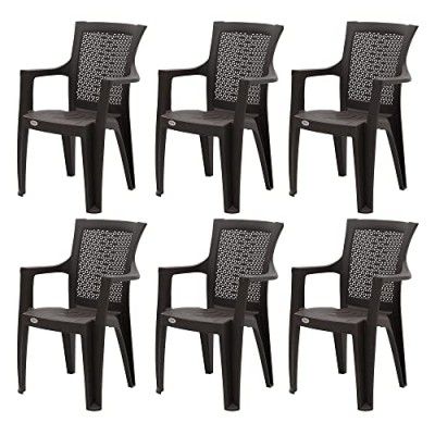 Supreme Furniture Net Plastic with Arm Chair Suitable, Indoor & Outdoor (Set of 6, WENGE)