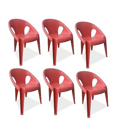 Supreme Furniture Tulip Plastic Armchair (Set of 6,Sunset RED)