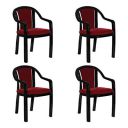 Supreme Ornate Plastic Cushion Chair for Home, Office and Outdoor Areas (Set of 4, Black and Red)...