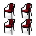 Supreme Ornate Plastic Cushion Chair for Home, Office, and Outdoor Areas (Set of 4. Black & Red)...