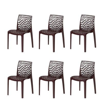 Supreme Web Plastic Chairs for Home, Outdoor & Garden (Set of 6, Globus Brown)