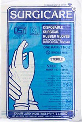 Surgicare Disposable Surgical Rubber Gloves (6.5) -Pack of 20