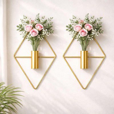 SURIYA ART GOLDEN VASE Pack of 2 (25 cm X 12 cm, GOLDEN)