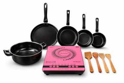 SURYA K STAR 2200W Induction Cooktop Combo with 5-Piece Induction Cookware Set 