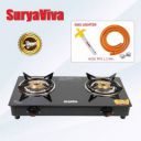 SURYAVIVA Hose Pipe & Lighter Combo Glass Manual Gas Stove (2 Burners)...