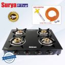 SURYAVIVA Nano 4B (Hose pipe+Lighter) Toughened Glass Gas Stove Glass Manual Gas Stove  (4 Burners)...