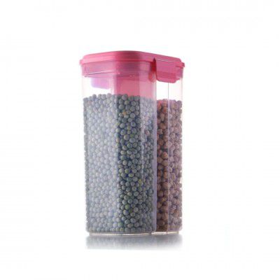 Suzec 2 Section Space Saver Air Tight, PET Transparent Plastic Container (2000 ML, 2 in 1, Air Tight, Multicolor, 1 PCS)
