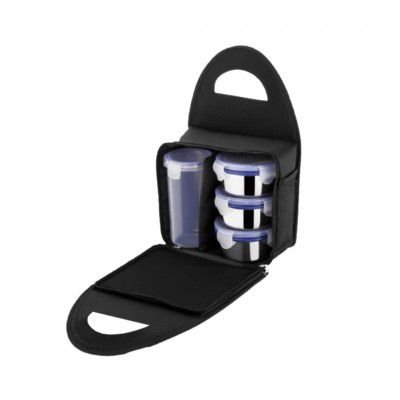 Suzec Compact Stainless Steel Airtight Lunch Box Set - 4 pcs (3 Leakproof Containers and 1 Bottle)