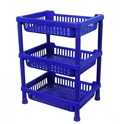 Suzec Multipurpose Plastic Trolley with Countertop Dish Rack for Kitchen Fruit Vegetable Storage Basket