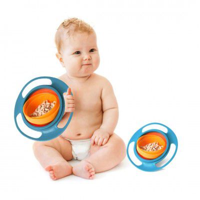 Suzec Portable Non Spill Feeding Toddler Bowl 360 Degree Rotating Dish | Magic Snack Bowl for Baby and Kids - Multicolor (Pack of 1)