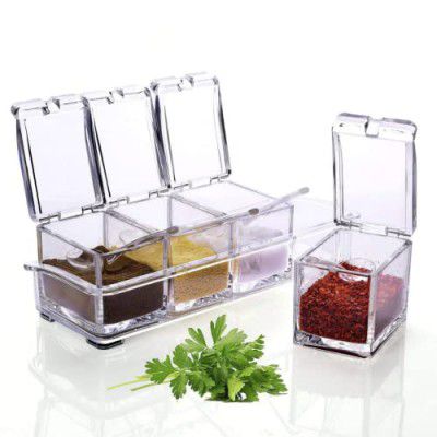 Suzec Seasoning Acrylic Box Pepper Salt Spice Rack | Plastic 4 pc Masala Box