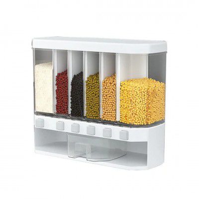 Suzec Wall Mounted Cereal Food Dispenser For Kitchen 6 Grid Dry Food Dispenser