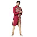 SVANIK Maroon Floral Print Men's Sherwani...