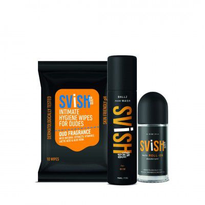SVISH ON THE GO Ballz Grooming kit For Men| Hygiene Wipes (4 x 10 pulls) 
