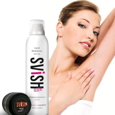 Svish On The Go Hair Removal Spray for Women Pack of 1(200ml)| Made Safe Certified |Painless Body Hair Removal Cream Spray For Hands,Legs & Under Arms & Intimate Areas |Post Hair Removal Cream(25gm)